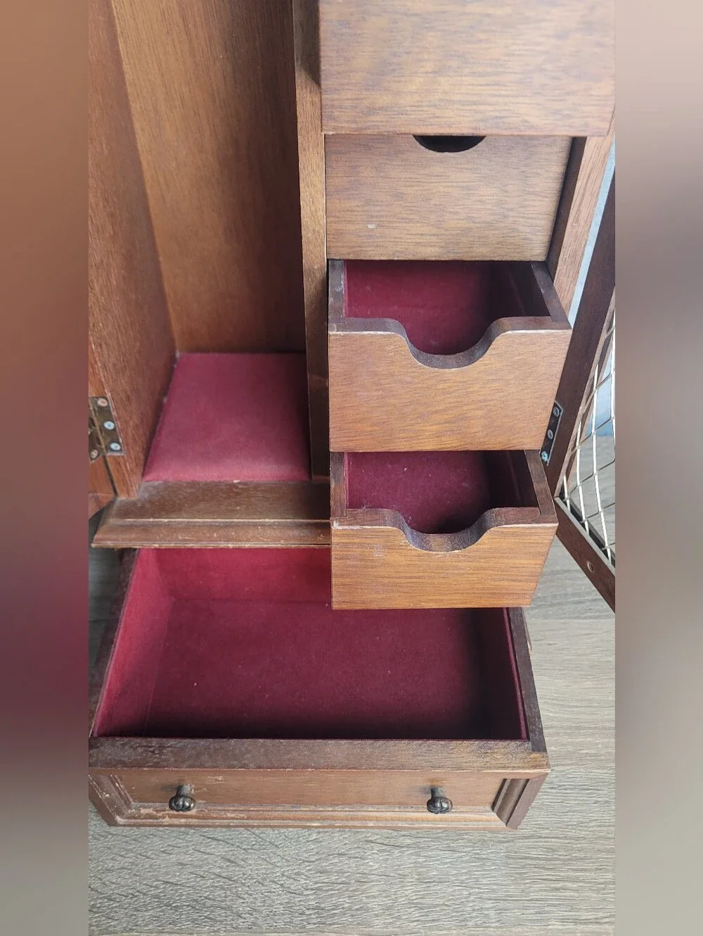 Vintage Wooden Tabletop Jewelry Armoire Cabinet Large Jewelry Box